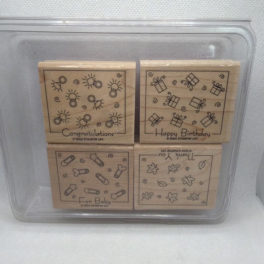 Stampin Up Fabulous Four 2004 Set Of 4 Wood Mounted Rubber Stamps Holiday